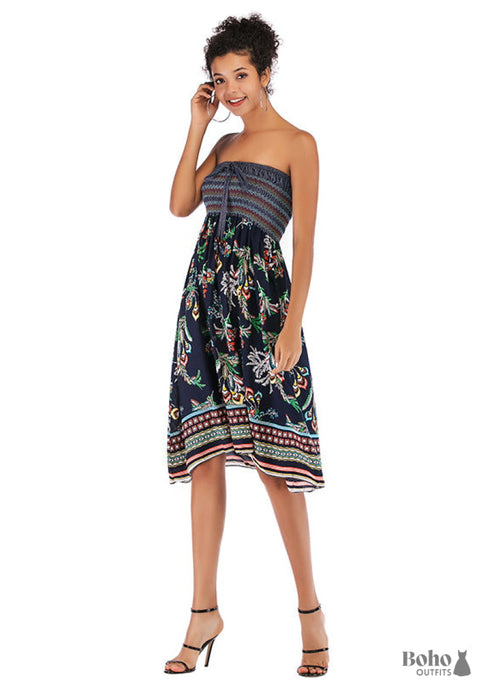 Boho Print Off Shoulder Dress